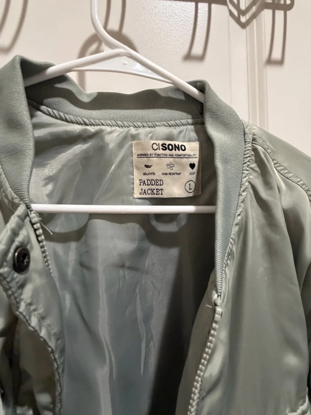 Ci Sono Sage Green Cropped Bomber Jacket - Picture 2 of 6
